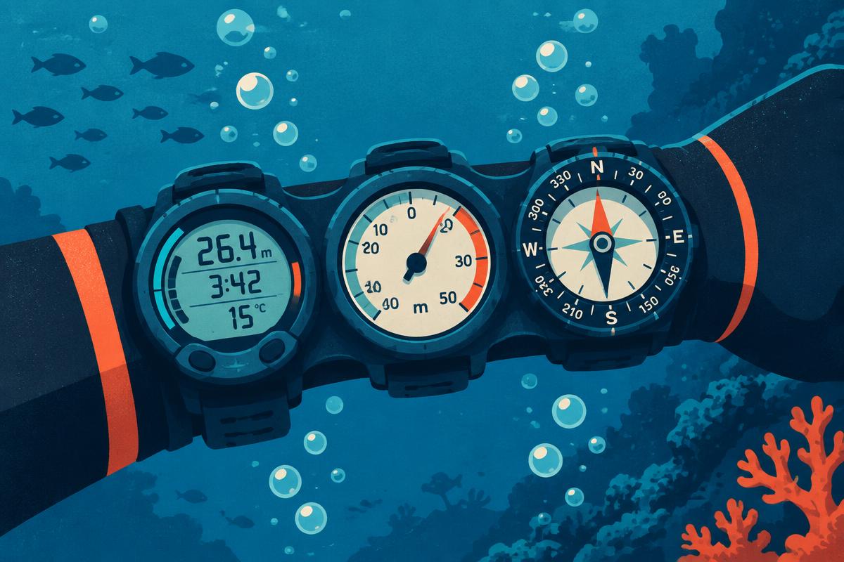 Modern dive computer showing information for a recreational diver